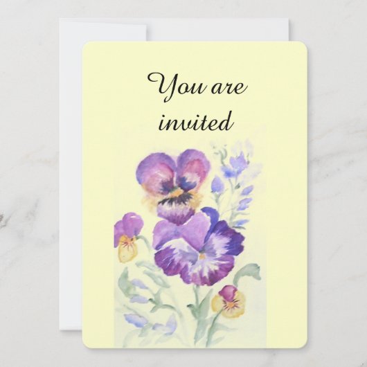 Stiefmütterchen in Aquarellen Einladung (Vorderseite)