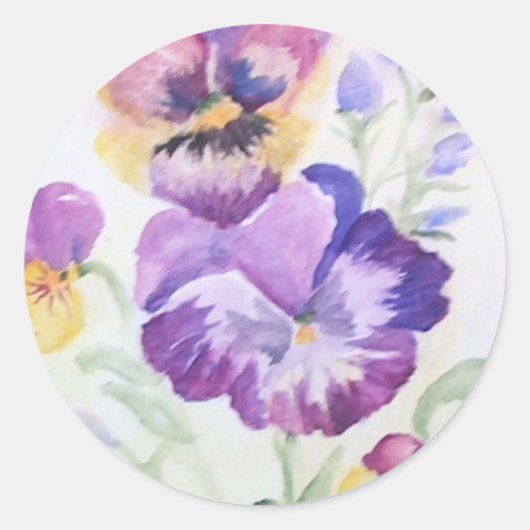 Stiefmütterchen in Aquarellen Runder Aufkleber (Vorderseite)
