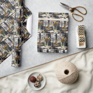 Stiefmütterchen in einem antiken Glasgefäß Geschenkpapier