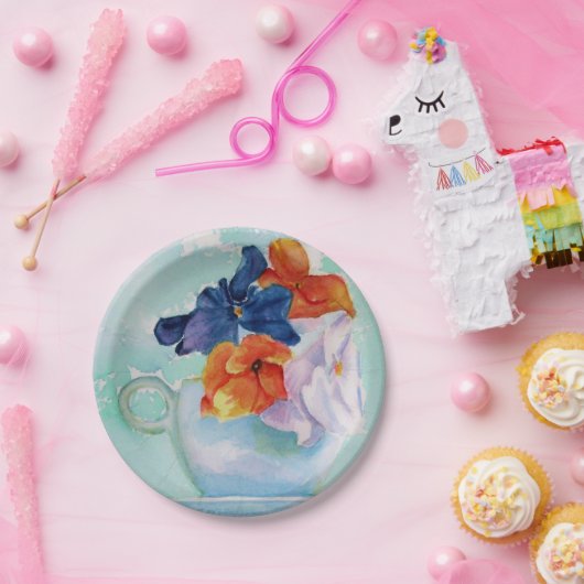 STIEFMÜTTERCHEN IN EINEM TEACUP PAPIERPLATZ PAPPTELLER (Party)