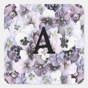 Stiefmütterchen in Lila, Rosa und Weiß, Vintage-Ze Quadratischer Aufkleber