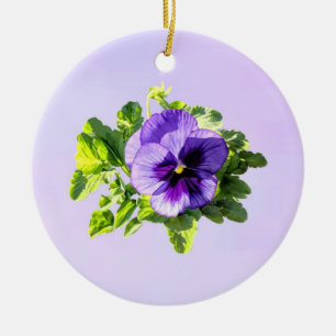 Stiefmütterchen in zwei Lila-Tönen Keramik Ornament