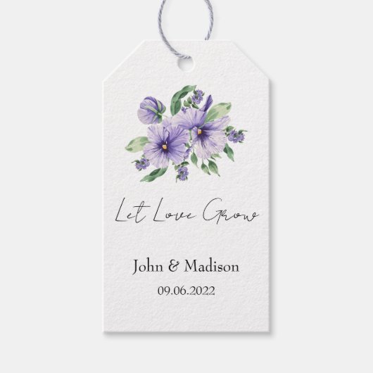 Stiefmütterchen | Lass Liebe wachsen Hochzeitssame Geschenkanhänger (Vorderseite)