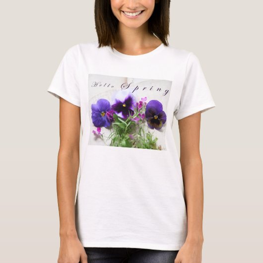 Stiefmütterchen, Lobelia auf alte Handschrift Hall T-Shirt (Vorderseite)