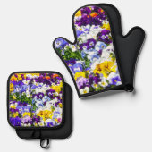 Stiefmütterchen Ofenhandschuh & Topflappen-Set (Vorderseite/Rückseite)