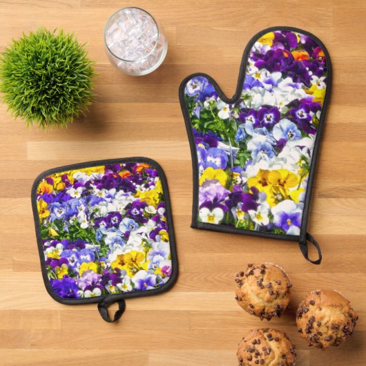 Stiefmütterchen Ofenhandschuh & Topflappen-Set (Oben Unten)