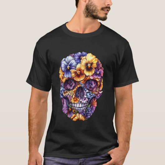 Stiefmütterchen Skelett Schädel Stiefmütterchen-Bl T-Shirt (Vorderseite)