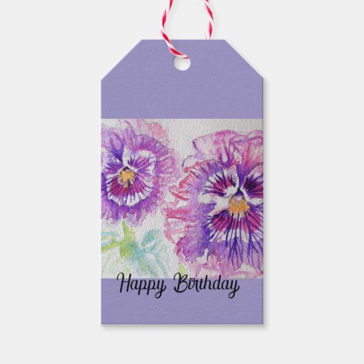 Stiefmütterchen Stiefmütterchen Blume Wasserfarbe Geschenkanhänger (Vorderseite)
