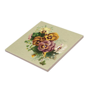 Stiefmütterchen-Sträußchen im Vintage-Stil Fliese