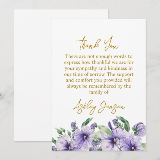 Stiefmütterchen Trauer Dankeskarte (Vorne/Hinten)