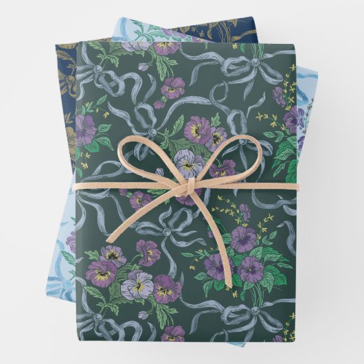 Stiefmütterchen und Bogen - Blumenzwiebelblätter Geschenkpapier Set (Beispiel)