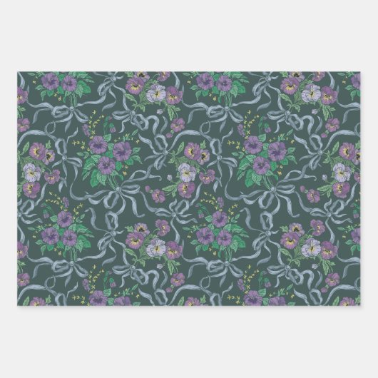 Stiefmütterchen und Bogen - Blumenzwiebelblätter Geschenkpapier Set (Vorderseite)