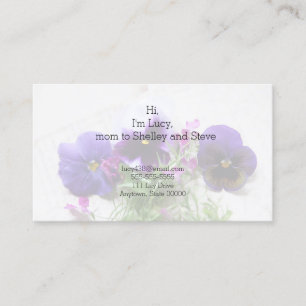 Stiefmütterchen und Lobelia auf alter Telefonnummerkarte