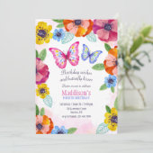 Stiefmütterchen und Schmetterlinge Geburtstagspart Einladung (Stehend Vorderseite)