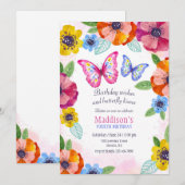 Stiefmütterchen und Schmetterlinge Geburtstagspart Einladung (Vorne/Hinten)