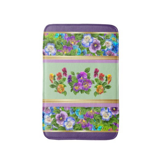 Stiefmütterchen-Veilchen-Blumen-Aquarell-Blumen-Co Badematte (Vorderseite Vertikal)