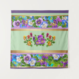 Stiefmütterchen-Veilchen-Blumen-Aquarell-Blumenmus Wandteppich
