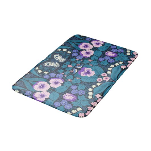 Stiefmütterchen, Vögel und Schmetterlinge Badematte (Schrägansicht)