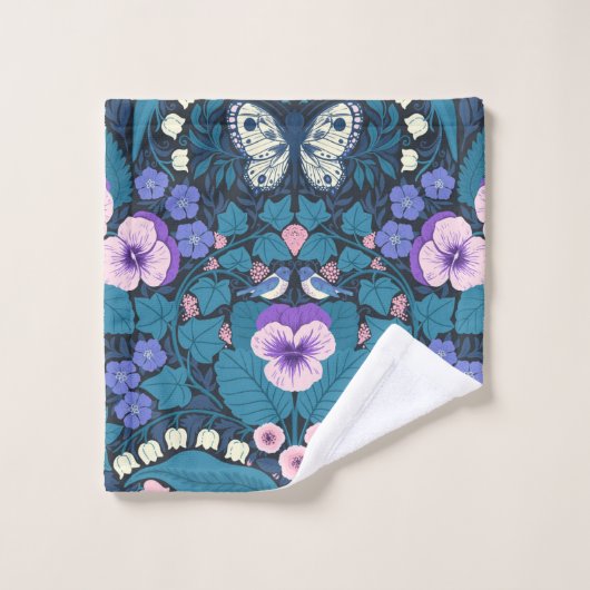 Stiefmütterchen, Vögel und Schmetterlinge Badhandtuch Set (Waschlappen)