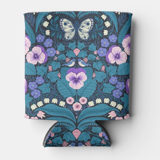 Stiefmütterchen, Vögel und Schmetterlinge Dosenkühler (Vorderseite)