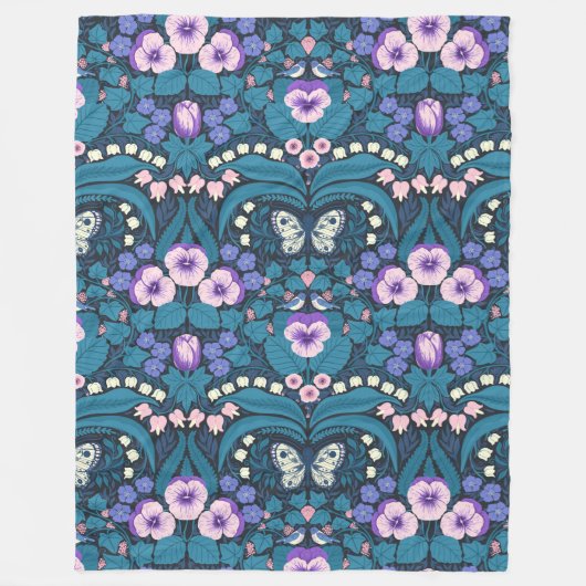 Stiefmütterchen, Vögel und Schmetterlinge Fleecedecke (Vorderseite)