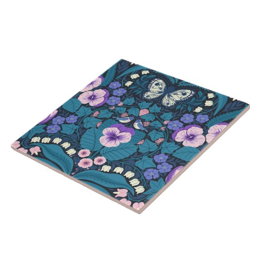 Stiefmütterchen, Vögel und Schmetterlinge Fliese (Seite)