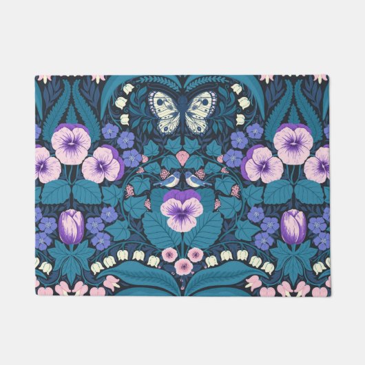 Stiefmütterchen, Vögel und Schmetterlinge Fußmatte (Vorderseite)