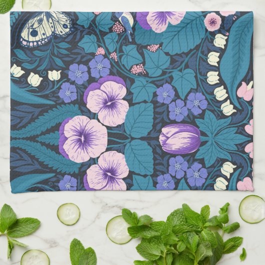 Stiefmütterchen, Vögel und Schmetterlinge Geschirrtuch (Gefaltet)