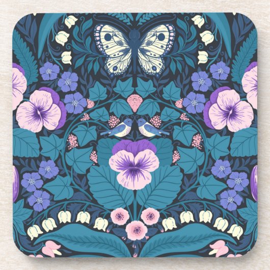 Stiefmütterchen, Vögel und Schmetterlinge Getränkeuntersetzer (Vorderseite)