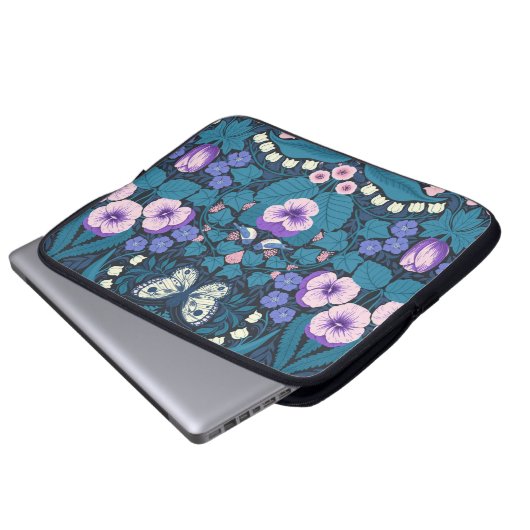 Stiefmütterchen, Vögel und Schmetterlinge Laptopschutzhülle (Vorne Knopf)