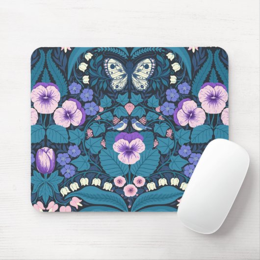 Stiefmütterchen, Vögel und Schmetterlinge Mousepad (Mit Mouse)