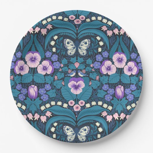 Stiefmütterchen, Vögel und Schmetterlinge Pappteller (Vorderseite)