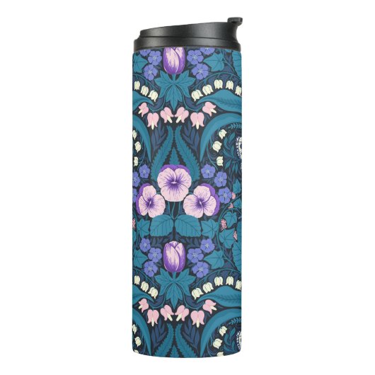 Stiefmütterchen, Vögel und Schmetterlinge Thermosbecher (Nach links gedreht)