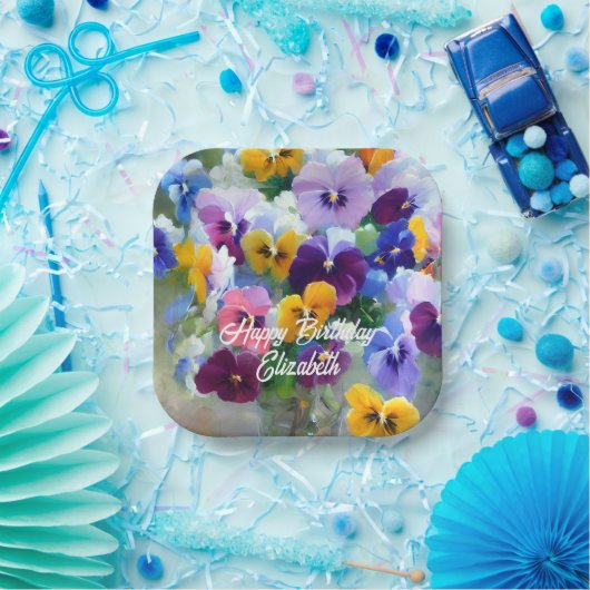 Stiefmütterchens Happy Birthday Pappteller (Party)