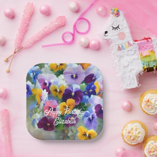 Stiefmütterchens Happy Birthday Pappteller (Party)