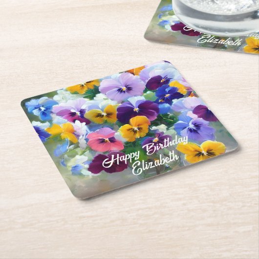 Stiefmütterchens Happy Birthday Rechteckiger Pappuntersetzer (angewinkelt)