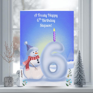 Stiefsohn 6. Geburtstag Schneemann Schnee Karte