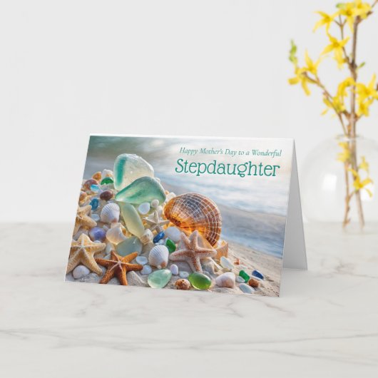 Stieftochter Frohen Muttertag Schön Strand Karte (Gelbe Blume)