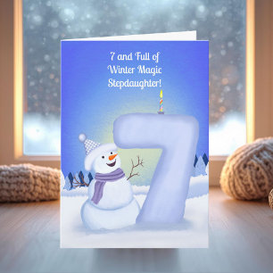 Stieftochter Glücklicher 7. Geburtstag Schneemann  Karte