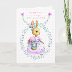 Stieftochter Osterhase mit Korb gefärbtem Ei Karte