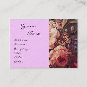 STIEGLITZ, ROSA ROSEN UND SCHMETTERLING gold metal Visitenkarte