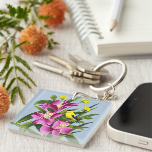 Stieglitz und Blumen Schlüsselanhänger
