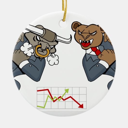 Stier-Bärn-Kampf-Börse-Cartoon Keramik Ornament (Vorne)
