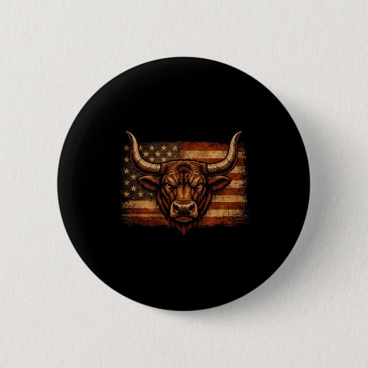 Stier bedrängte amerikanische Flagge Western Count Button (Vorderseite)