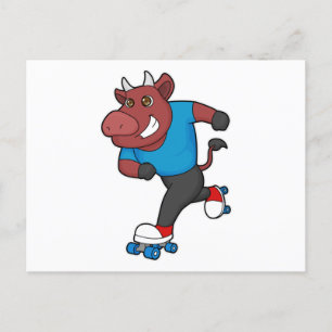 Stier beim Inline-Skating mit Rollschuhen Postkarte