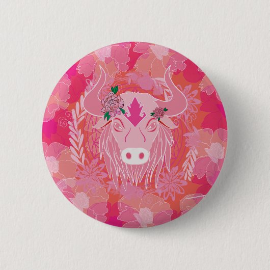 Stier, Blume des Lebens, blau, mandala,zen,chakra Button (Vorderseite)