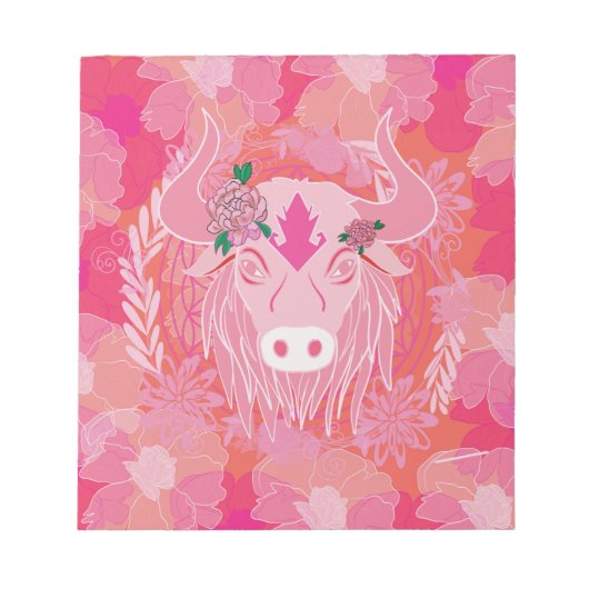 Stier, Blume des Lebens, blau, mandala,zen,chakra Notizblock (Vorderseite)