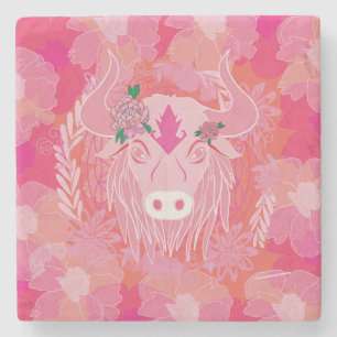 Stier, Blume des Lebens, blau, mandala,zen,chakra Steinuntersetzer