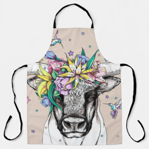 Stier-Blumenkranz Vintage-Illustration Schürze
