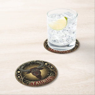 Stier Bull Zodiac Symbol Runder Pappuntersetzer
